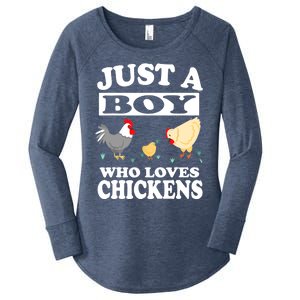 Just A Boy Who Loves Chickens Farm Chicken Gift Women's Perfect Tri Tunic Long Sleeve Shirt