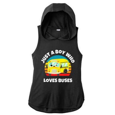 Just A Boy Who Loves Buses Birthday Yellow School Bus Lover Ladies PosiCharge Tri-Blend Wicking Draft Hoodie Tank