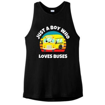 Just A Boy Who Loves Buses Birthday Yellow School Bus Lover Ladies PosiCharge Tri-Blend Wicking Tank