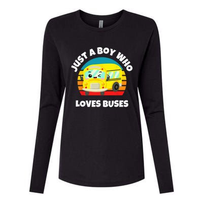 Just A Boy Who Loves Buses Birthday Yellow School Bus Lover Womens Cotton Relaxed Long Sleeve T-Shirt