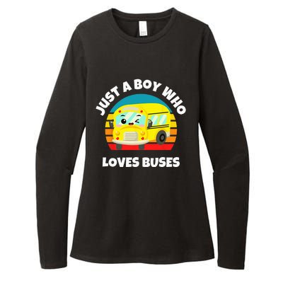 Just A Boy Who Loves Buses Birthday Yellow School Bus Lover Womens CVC Long Sleeve Shirt