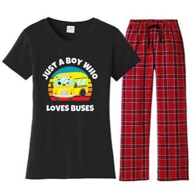 Just A Boy Who Loves Buses Birthday Yellow School Bus Lover Women's Flannel Pajama Set