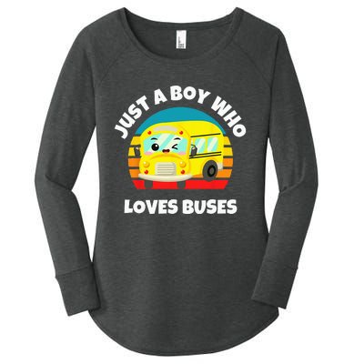 Just A Boy Who Loves Buses Birthday Yellow School Bus Lover Women's Perfect Tri Tunic Long Sleeve Shirt