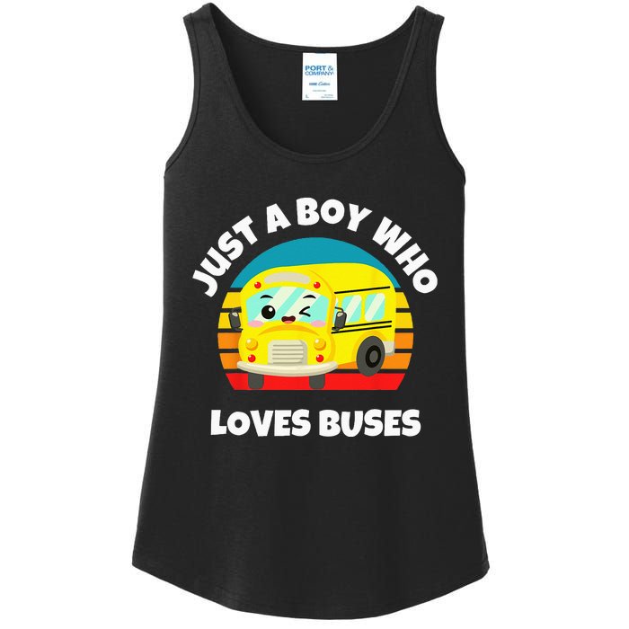 Just A Boy Who Loves Buses Birthday Yellow School Bus Lover Ladies Essential Tank