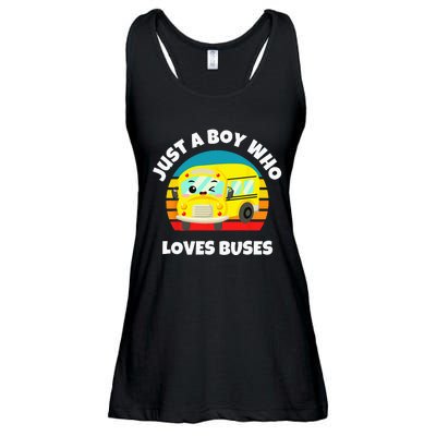 Just A Boy Who Loves Buses Birthday Yellow School Bus Lover Ladies Essential Flowy Tank