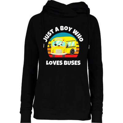 Just A Boy Who Loves Buses Birthday Yellow School Bus Lover Womens Funnel Neck Pullover Hood