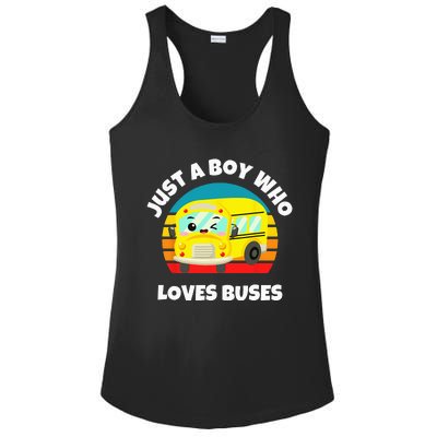 Just A Boy Who Loves Buses Birthday Yellow School Bus Lover Ladies PosiCharge Competitor Racerback Tank