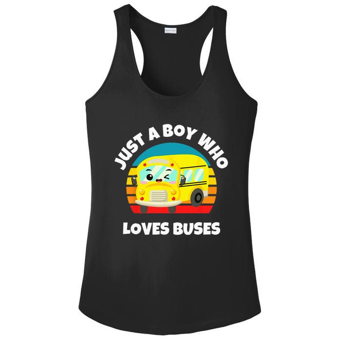 Just A Boy Who Loves Buses Birthday Yellow School Bus Lover Ladies PosiCharge Competitor Racerback Tank