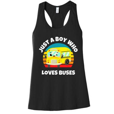 Just A Boy Who Loves Buses Birthday Yellow School Bus Lover Women's Racerback Tank