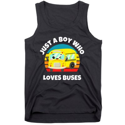 Just A Boy Who Loves Buses Birthday Yellow School Bus Lover Tank Top