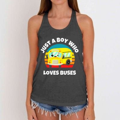 Just A Boy Who Loves Buses Birthday Yellow School Bus Lover Women's Knotted Racerback Tank