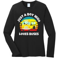 Just A Boy Who Loves Buses Birthday Yellow School Bus Lover Ladies Long Sleeve Shirt