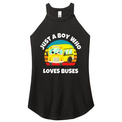 Just A Boy Who Loves Buses Birthday Yellow School Bus Lover Women's Perfect Tri Rocker Tank