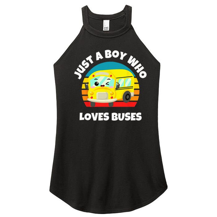 Just A Boy Who Loves Buses Birthday Yellow School Bus Lover Women's Perfect Tri Rocker Tank