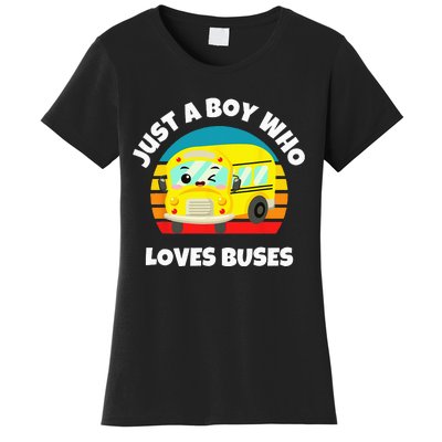 Just A Boy Who Loves Buses Birthday Yellow School Bus Lover Women's T-Shirt