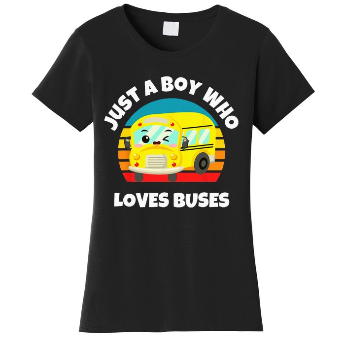 Just A Boy Who Loves Buses Birthday Yellow School Bus Lover Women's T-Shirt