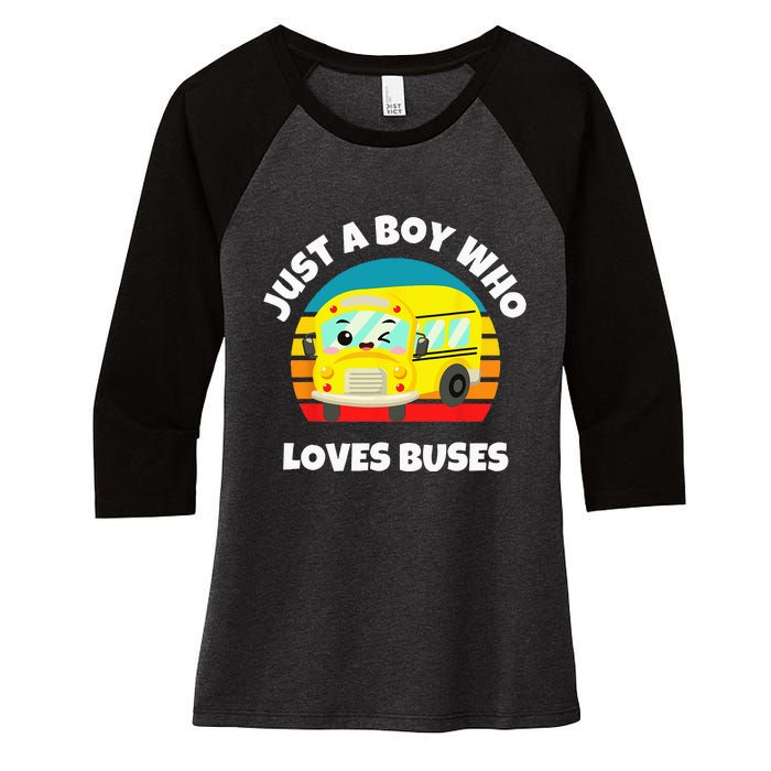 Just A Boy Who Loves Buses Birthday Yellow School Bus Lover Women's Tri-Blend 3/4-Sleeve Raglan Shirt