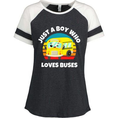 Just A Boy Who Loves Buses Birthday Yellow School Bus Lover Enza Ladies Jersey Colorblock Tee