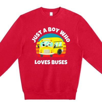 Just A Boy Who Loves Buses Birthday Yellow School Bus Lover Premium Crewneck Sweatshirt