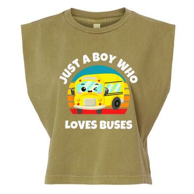 Just A Boy Who Loves Buses Birthday Yellow School Bus Lover Garment-Dyed Women's Muscle Tee