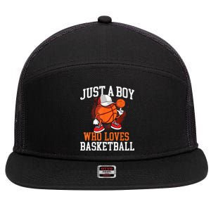 Just A Bo Y Who Loves Basketball Player Hoops 7 Panel Mesh Trucker Snapback Hat