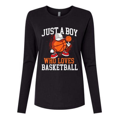 Just A Bo Y Who Loves Basketball Player Hoops Womens Cotton Relaxed Long Sleeve T-Shirt