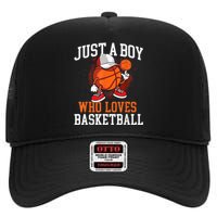 Just A Bo Y Who Loves Basketball Player Hoops High Crown Mesh Back Trucker Hat