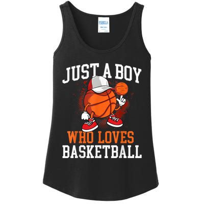 Just A Bo Y Who Loves Basketball Player Hoops Ladies Essential Tank