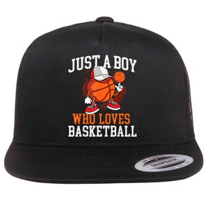 Just A Bo Y Who Loves Basketball Player Hoops Flat Bill Trucker Hat