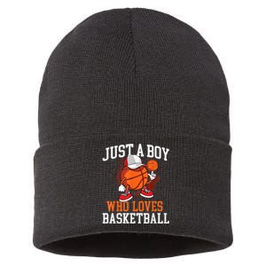 Just A Bo Y Who Loves Basketball Player Hoops Sustainable Knit Beanie