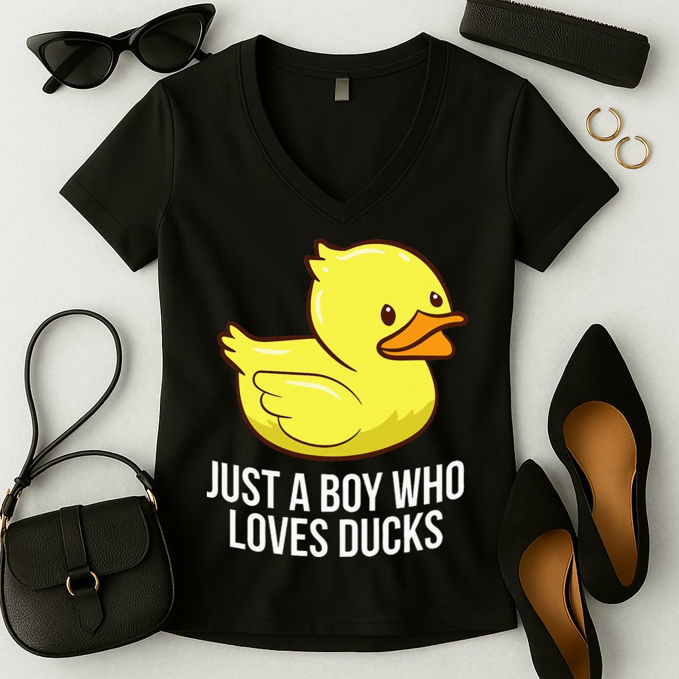 Just A Boy Who Loves Ducks Rubber Duck Women's V-Neck T-Shirt