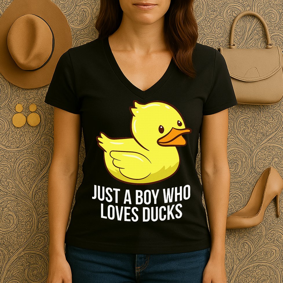 Just A Boy Who Loves Ducks Rubber Duck Women's V-Neck T-Shirt
