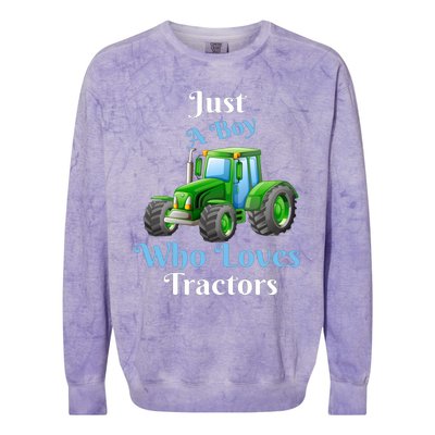 Just A Boy Who Loves Tractors Funny Gift Colorblast Crewneck Sweatshirt