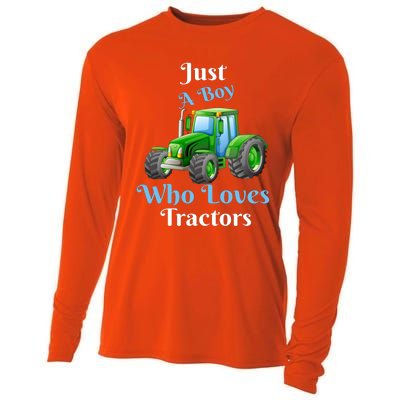 Just A Boy Who Loves Tractors Funny Gift Cooling Performance Long Sleeve Crew