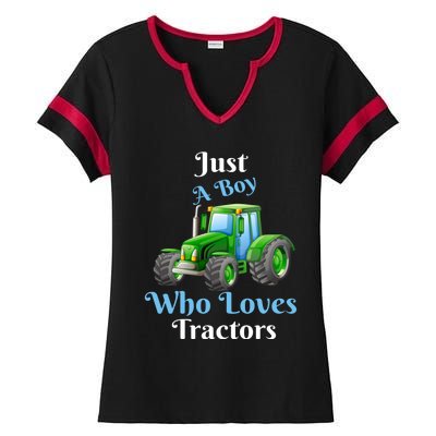 Just A Boy Who Loves Tractors Funny Gift Ladies Halftime Notch Neck Tee