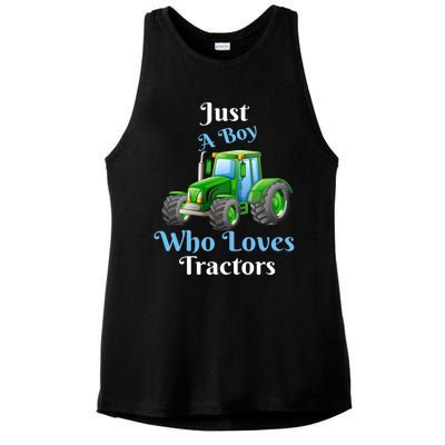 Just A Boy Who Loves Tractors Funny Gift Ladies PosiCharge Tri-Blend Wicking Tank