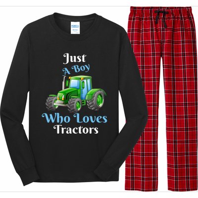 Just A Boy Who Loves Tractors Funny Gift Long Sleeve Pajama Set