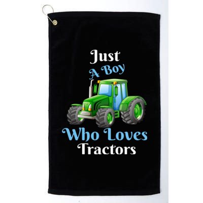 Just A Boy Who Loves Tractors Funny Gift Platinum Collection Golf Towel