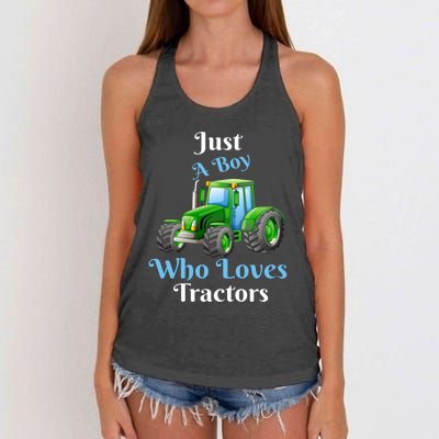 Just A Boy Who Loves Tractors Funny Gift Women's Knotted Racerback Tank