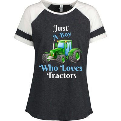 Just A Boy Who Loves Tractors Funny Gift Enza Ladies Jersey Colorblock Tee