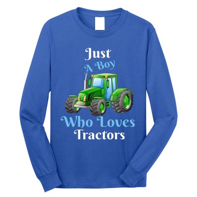 Just A Boy Who Loves Tractors Funny Gift Long Sleeve Shirt