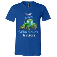 Just A Boy Who Loves Tractors Funny Gift V-Neck T-Shirt