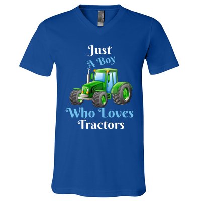 Just A Boy Who Loves Tractors Funny Gift V-Neck T-Shirt