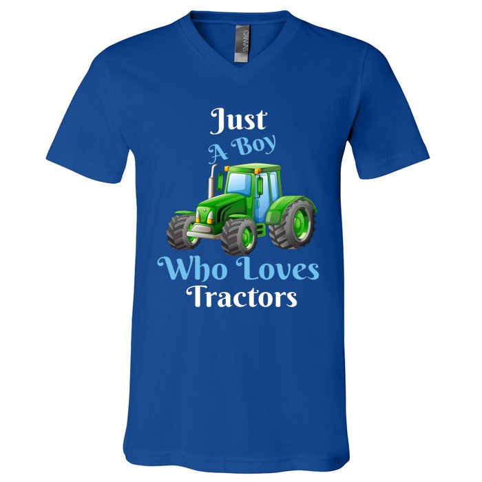 Just A Boy Who Loves Tractors Funny Gift V-Neck T-Shirt