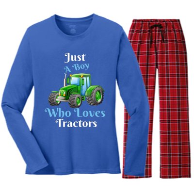 Just A Boy Who Loves Tractors Funny Gift Women's Long Sleeve Flannel Pajama Set 