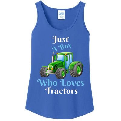 Just A Boy Who Loves Tractors Funny Gift Ladies Essential Tank