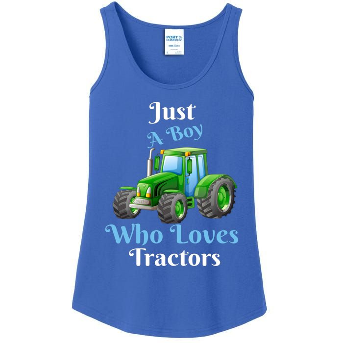 Just A Boy Who Loves Tractors Funny Gift Ladies Essential Tank