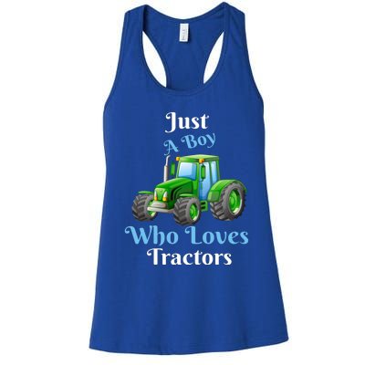 Just A Boy Who Loves Tractors Funny Gift Women's Racerback Tank