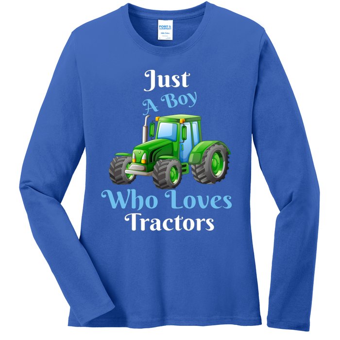 Just A Boy Who Loves Tractors Funny Gift Ladies Long Sleeve Shirt