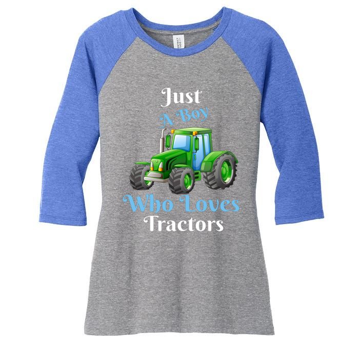 Just A Boy Who Loves Tractors Funny Gift Women's Tri-Blend 3/4-Sleeve Raglan Shirt